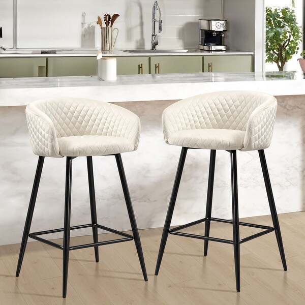 Velvet Upholstered Counter Height Bar Stools with Arms Metal Legs 34.6 H x 20.5 W x 20.7 D On Sale Bed Bath Beyond 39466375