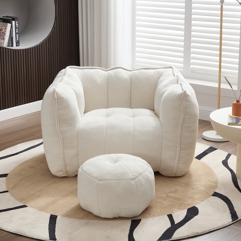 Floor Lazy Bean Bag Chair with Footstool for Adults, Kids - Beige