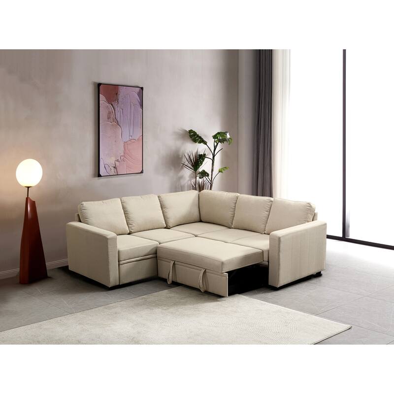 Sectional Sofa Bed, Beige, Polyester, 82x82x35 inches - Space-saving & Easy Install