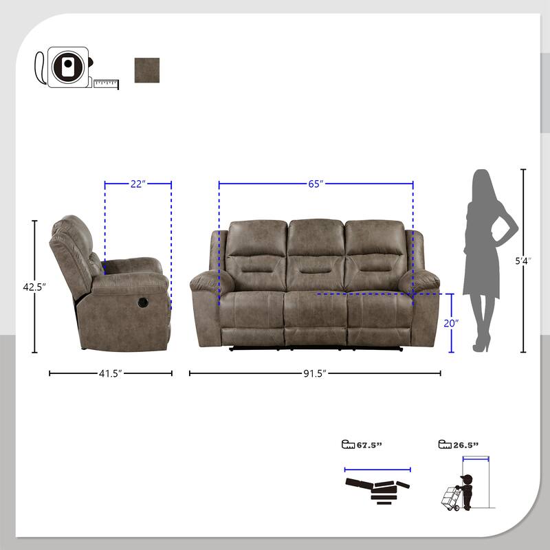 Alonzo 2-Piece Manual Reclining Living Room Sofa Set