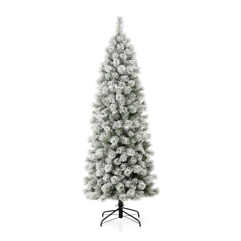 Glitzhome 6FT/7.5FT/9FT Warm White or Multi-Colored Pre-Lit Flocked Pine Artificial Christmas Tree