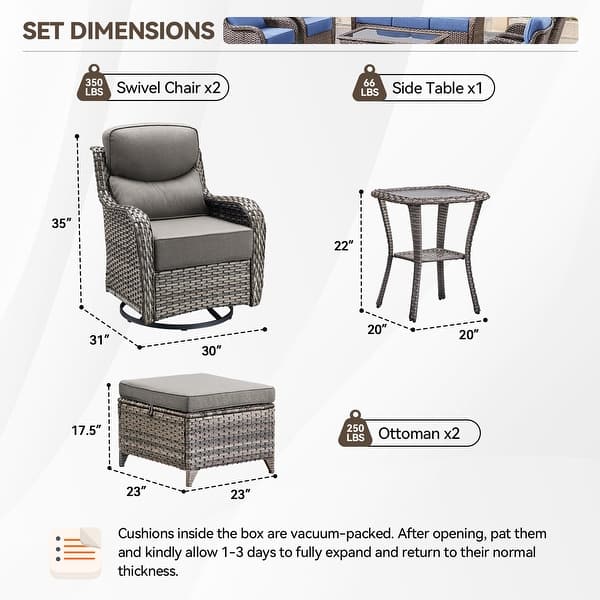 dimension image slide 59 of 68, Outdoor Patio Sofa Swivel Chair with 6-Inch Thick Cushions Set