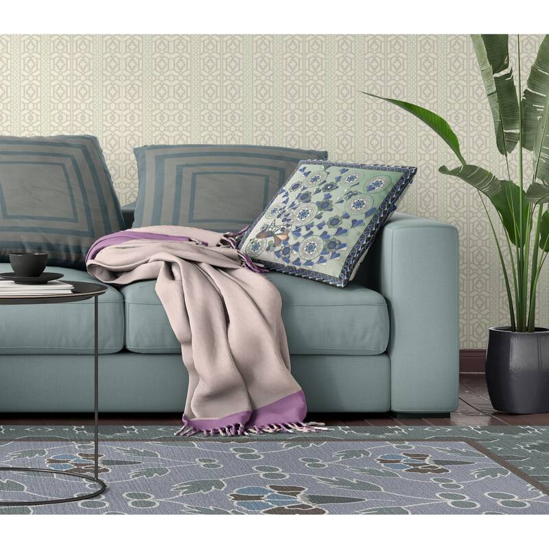 Amrita Sen Glory of Flowers Peacock Faux Suede Pillow Zip
