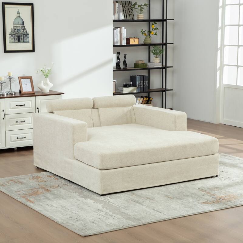 56.3"W Modern Chenille linen Loveseat Sofa,Sofa Bed with Pillows&Metal Legs - Beige
