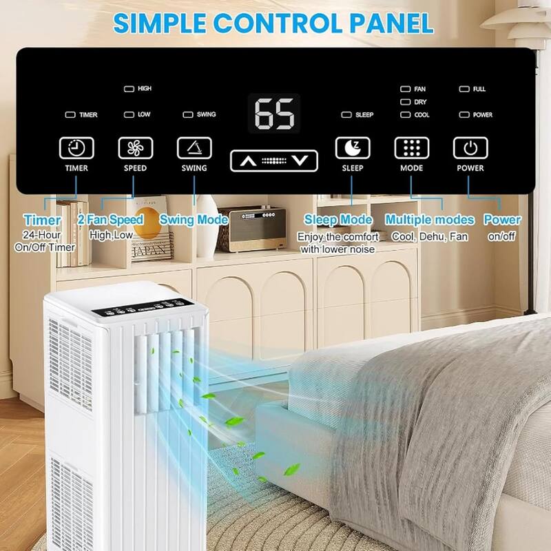 8000 BTU Portable Air Conditioner - 3-In-1 Cooling for 450 Sq