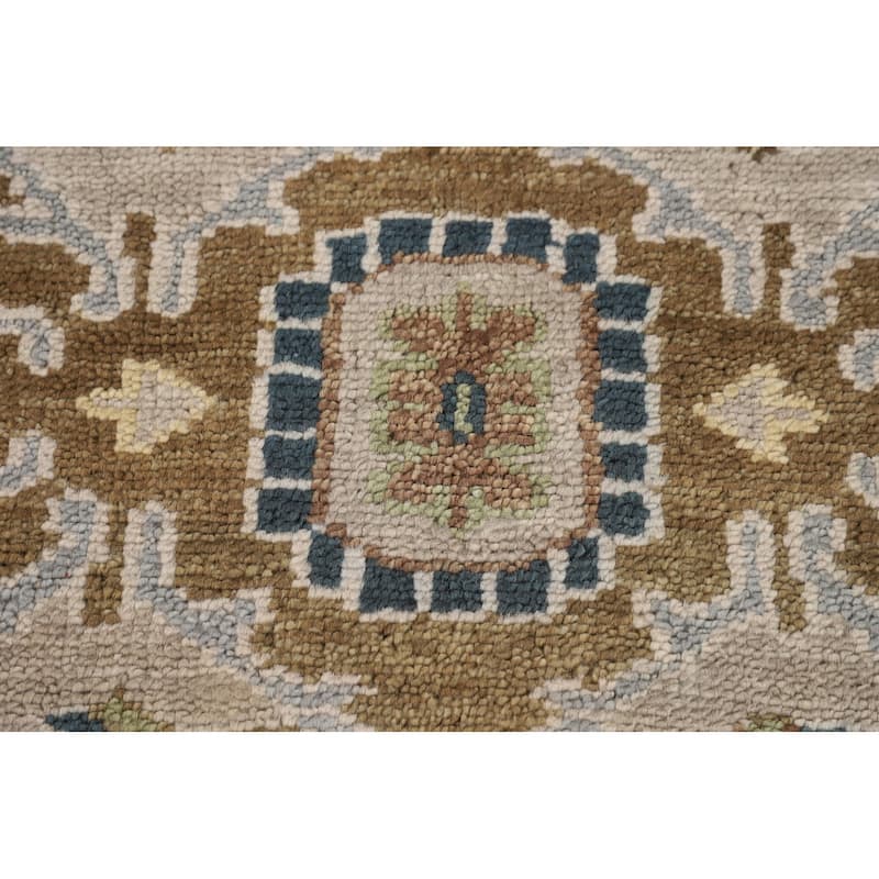 Geometric Heriz Serapi Indian Area Rug Handmade Blue Wool Carpet - 8'11" x 11'10"