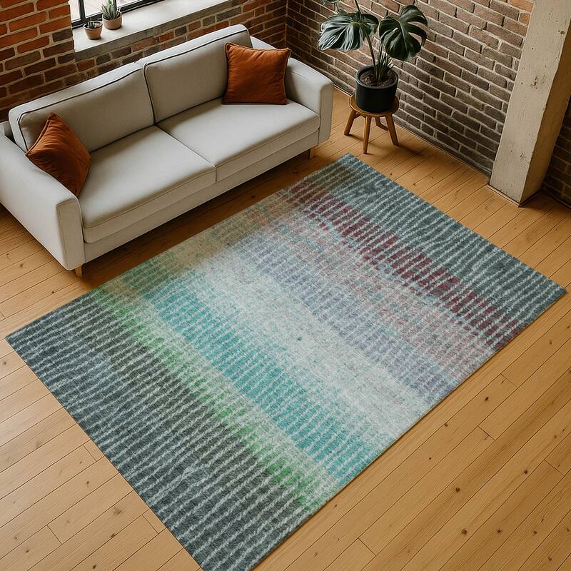 Machine Washable Indoor/ Outdoor Contemporary Stripes Chantille Rug