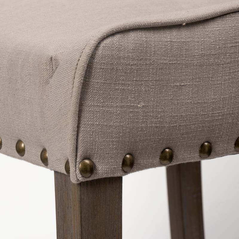 Kensington Beige Fabric Seat with Brown Solid Wood Frame Bar Stool