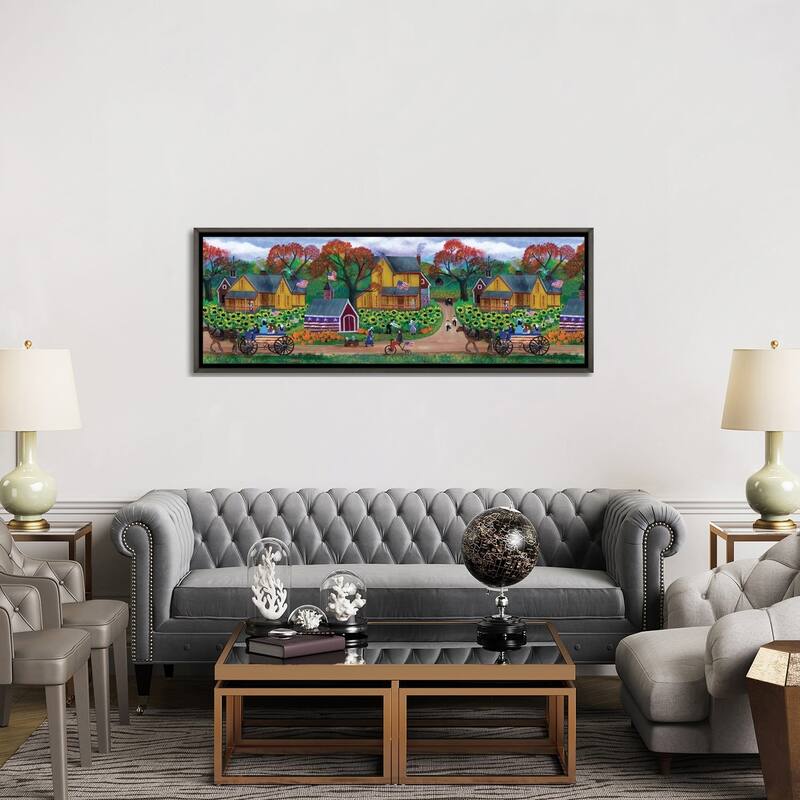 iCanvas "American Primitive Sunflower Pumpkin Farm Border" by Cheryl Bartley Framed