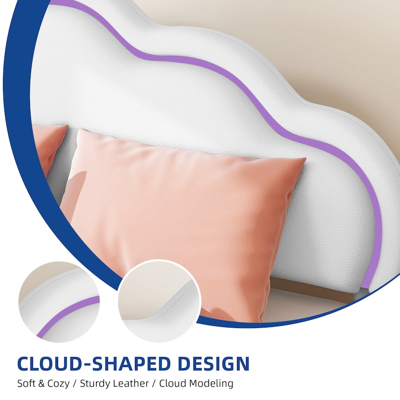 Moasis PU Adjustable Cloud Headboard Bed Frame Platform with LED