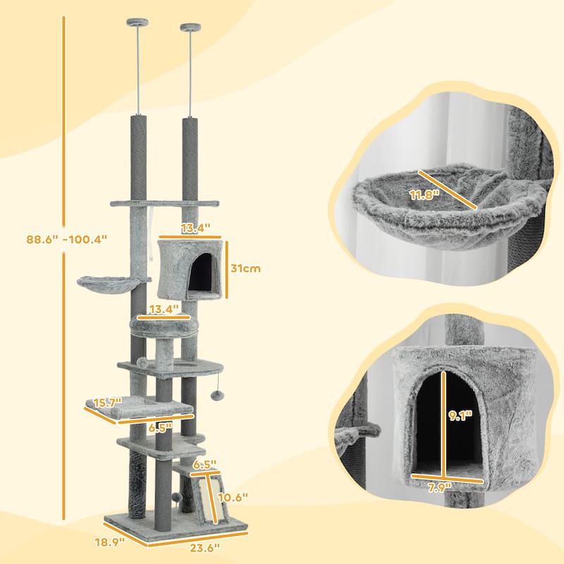 Cat Tree with Condo, 2 Hammocks, Platforms & Scratching Posts - 23.6" W x 18.9" D x 88.6" - 100.4" H