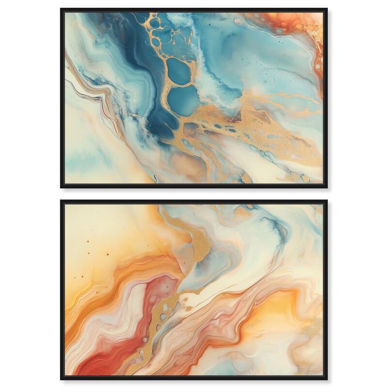 Marbled Sunrise I Canvas Set of 2 by Art Remedy - 36" x 24" - Black
