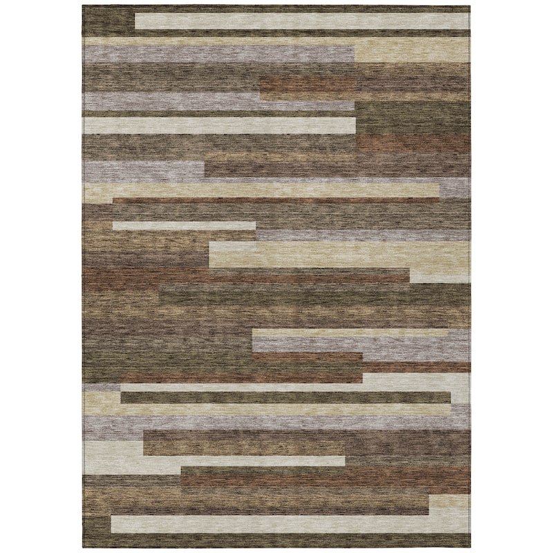 Machine Washable Indoor/ Outdoor Chantille Contempory Stripe Rug