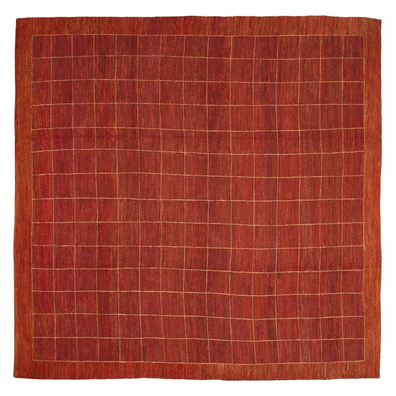 ECARPETGALLERY Flat-Weave Lahor Finest Red Wool Tapestry Kilim - 13'2 x 13'2 - Red - 13'2 x 13'2