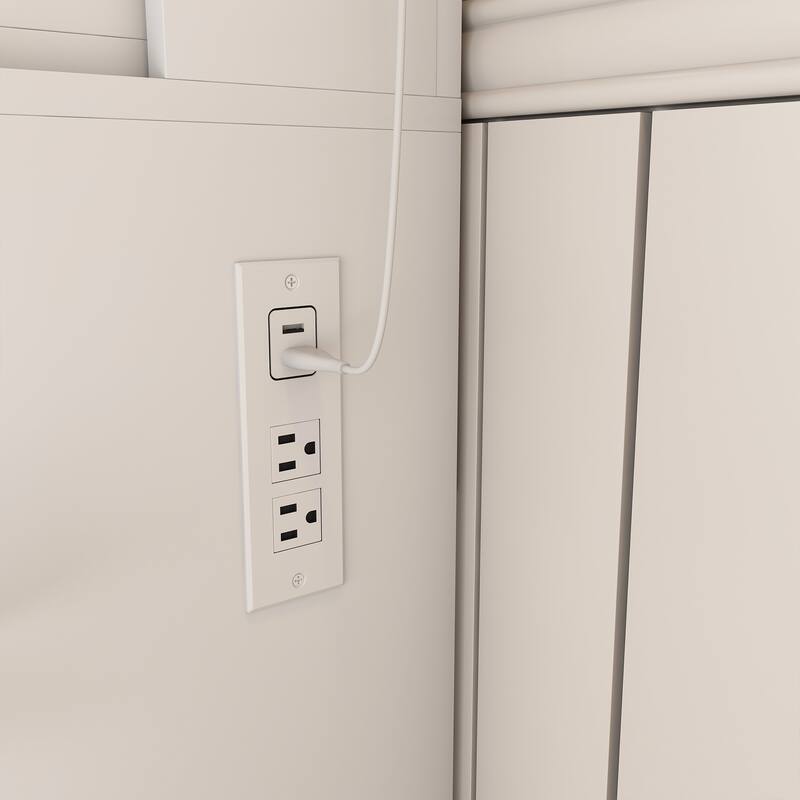 Compact Vanity Table Makeup Vanity Desk Set with Stool, Power Outlet & Hairdryer Holder