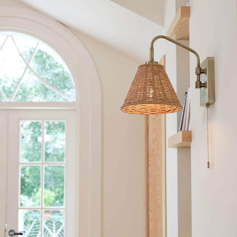 Globe Electric 91006589 Etienne 11" Tall Wall Sconce with Rattan Shade