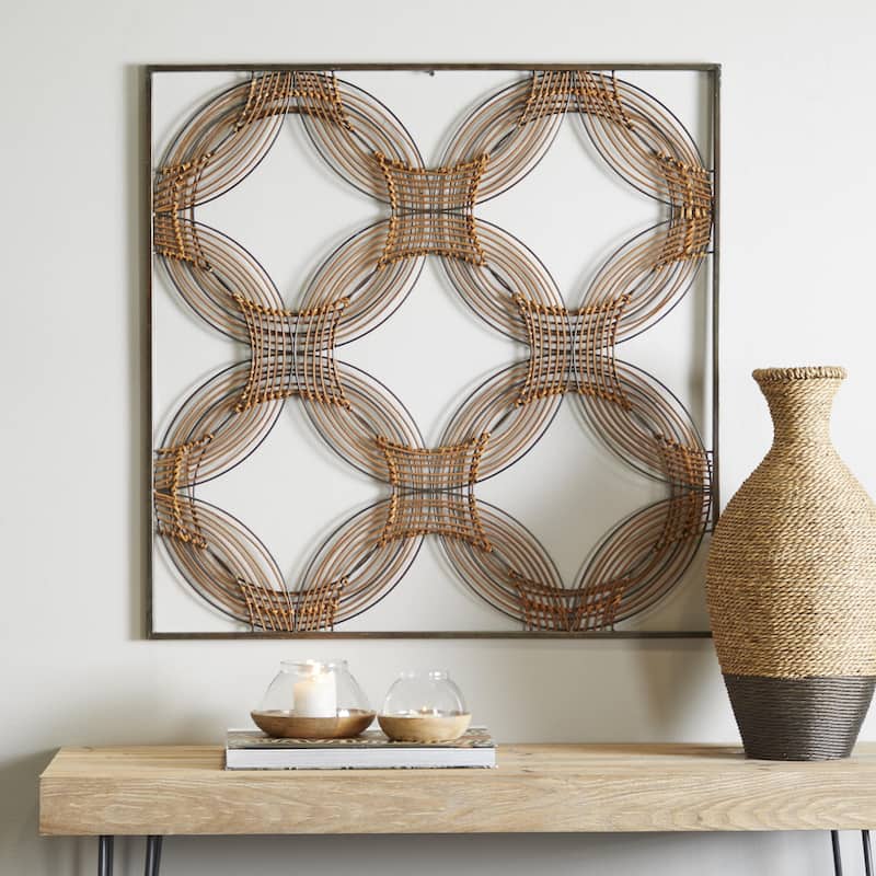 Metal Geometric Quatrefoil Wall Decor with Black Frame - Brown - Roche River Decor