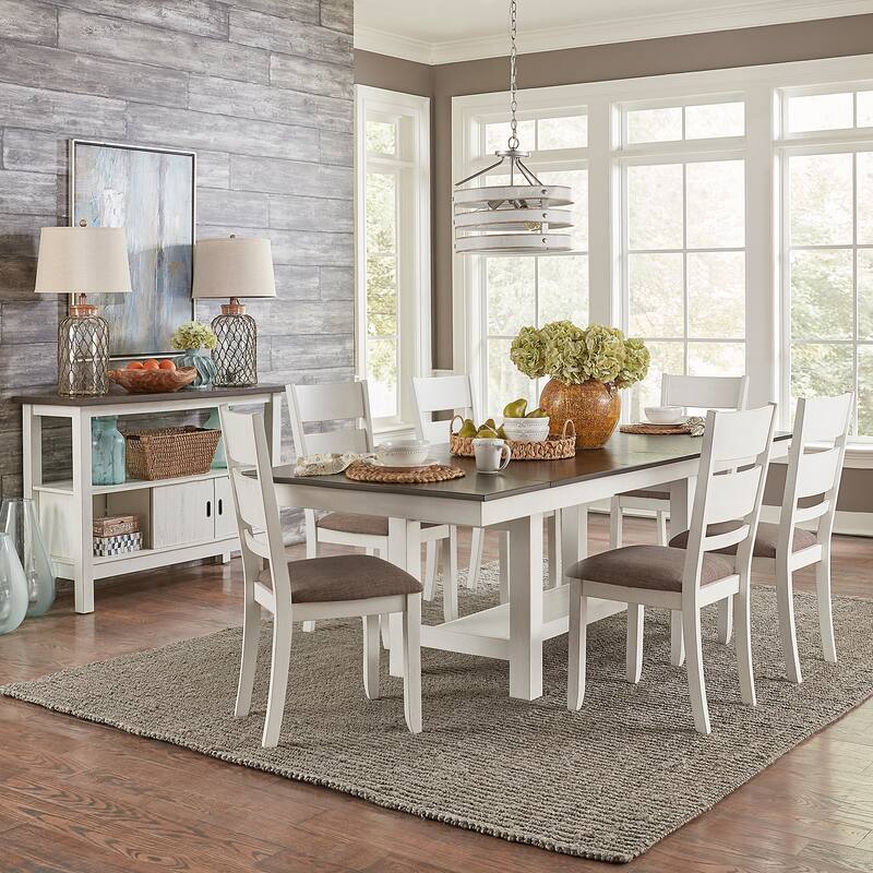 Brook Bay White Trestle Table Set with Chairs Optional- 5, 6, or 7 Pieces - 6 Chairs