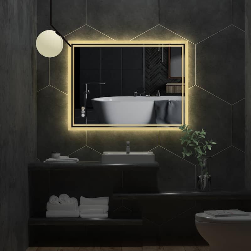 Illuminated Bathroom Mirror Anti-Fog Wall Mounted Dimmable Backlit