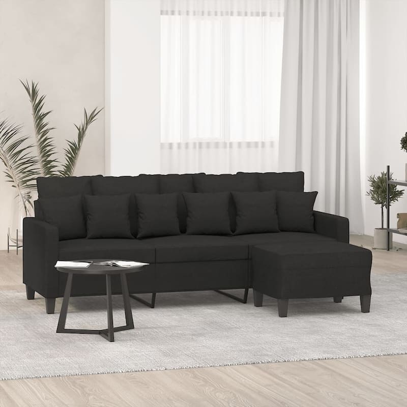 vidaXL 3-seater Sofa With Footstool Black - 30.3 x 77.9 x 31.5 in