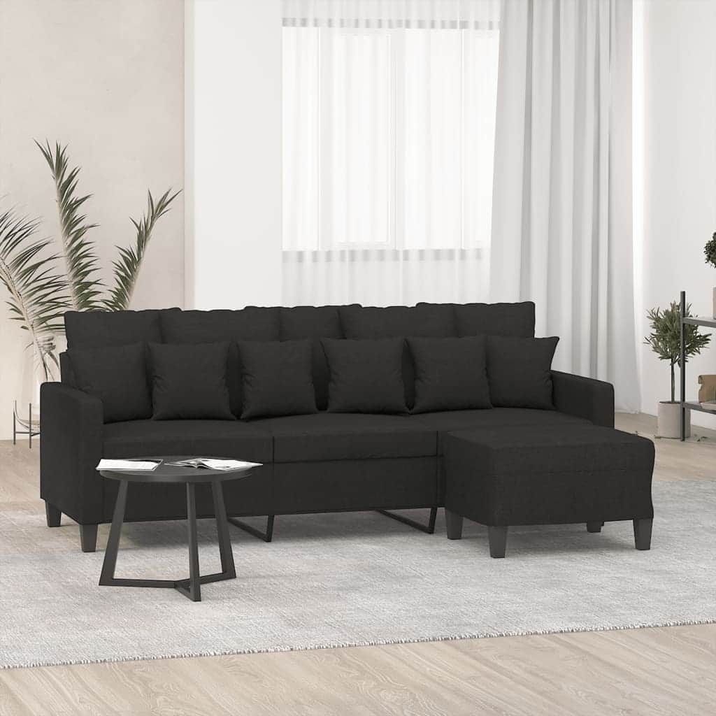 vidaXL 3-seater Sofa With Footstool Black - 30.3 x 77.9 x 31.5 in