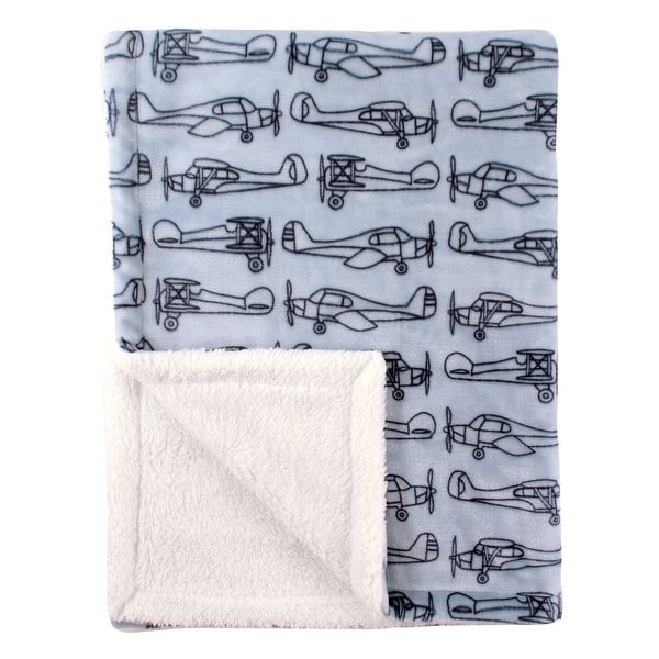 slide 1 of 1, Hudson Baby Infant Boy Plush Blanket with Faux Shearling Back, Airplane, One Size - Airplane - One Size One Size - Airplane
