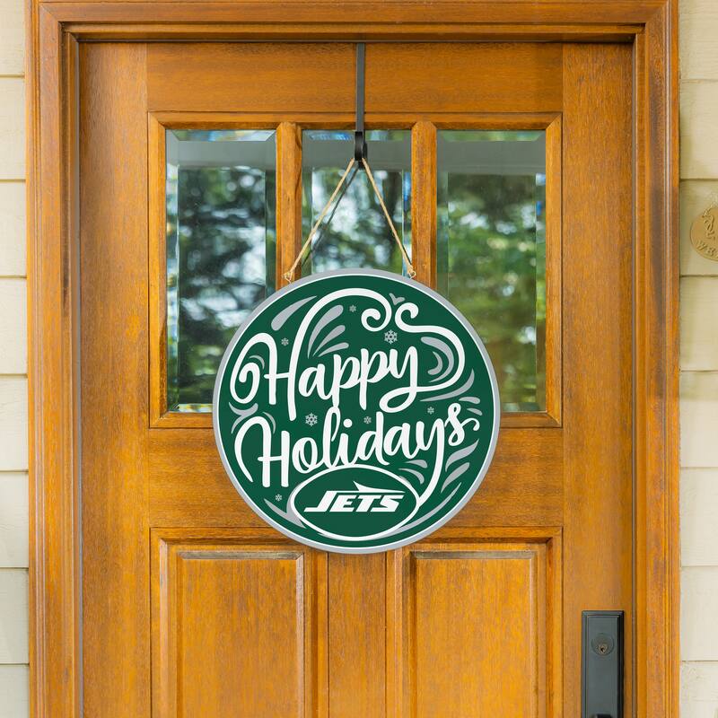 New York Jets 18" x 18" Happy Holidays Door Décor Wall Sign - 18" x 18"