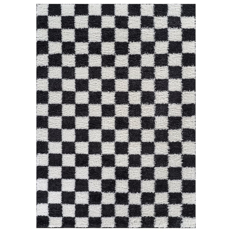Block Shag Rug - Great for Living Room, Bedroom, or Entryway - Medium Pile, Easy to Clean - Anthracite Dark Gray