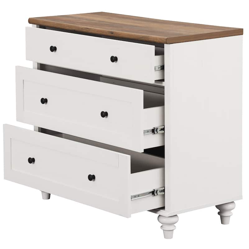 Farmhouse Nightstand with 3 Drawers, 34 inch