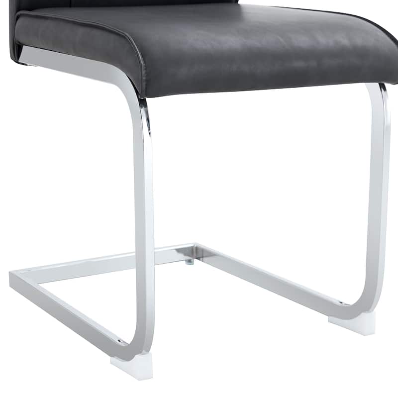 Luxury Simple Arch Chair-Set Of 2 Black Pu Material High Resilience Dining Chair With Arched Metal Silver Leg