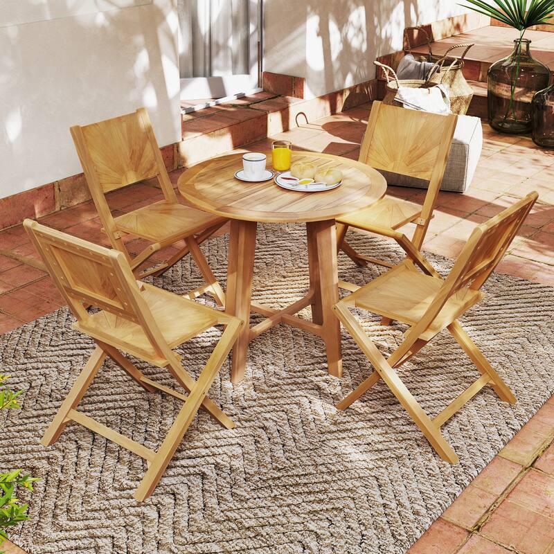 Gymax 4 PCS Folding Patio Chairs w/ Inclined Backrest Teak Wood