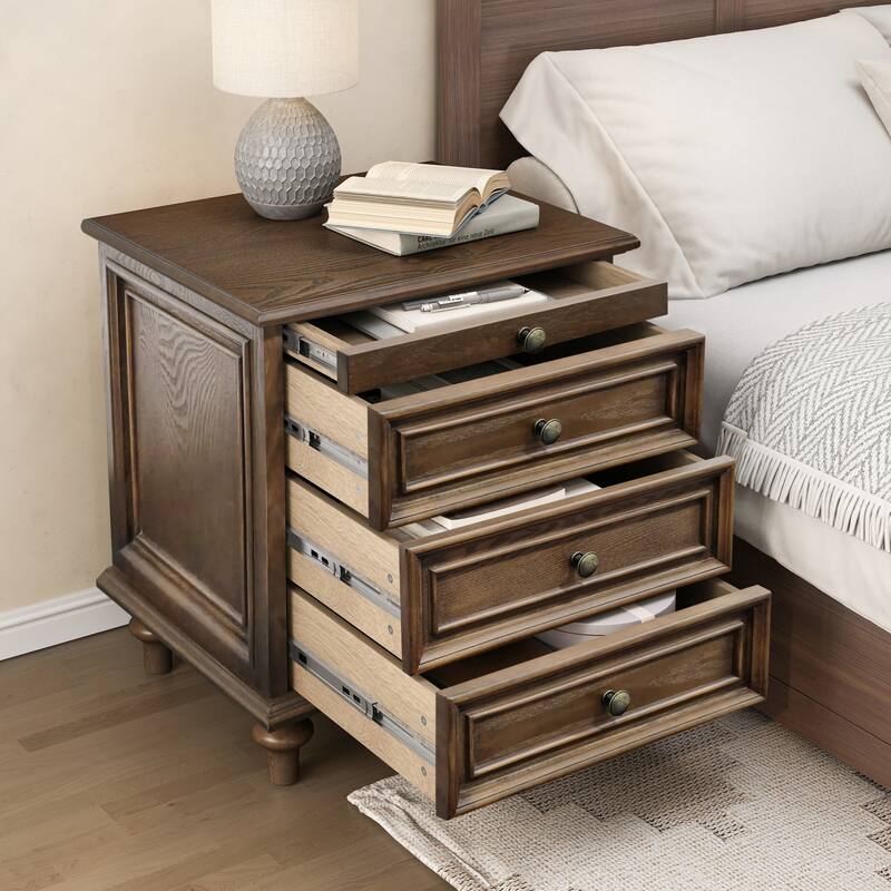Nightstands with Drawers & Hidden Pull-Out Shelf & Metal Handle