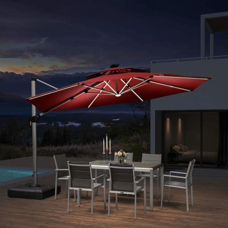PURPLE LEAF 12 ft Double Top LED Round Patio Cantilever Umbrella