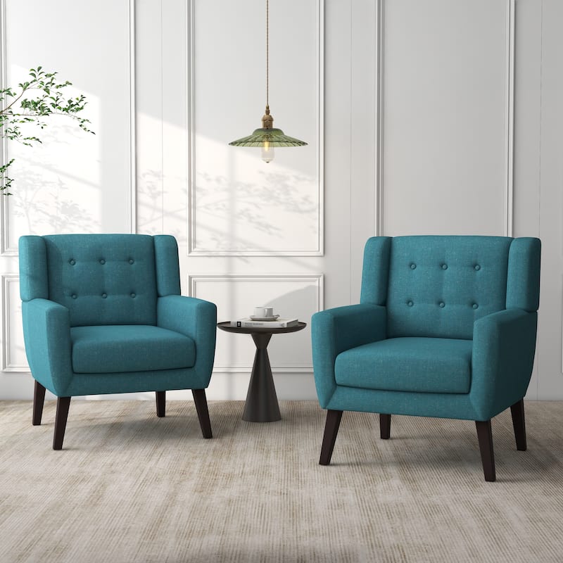 Cotton/ Linen Look Fabric Modern Accent Chair Armchair - Light Blue(Set of 2)
