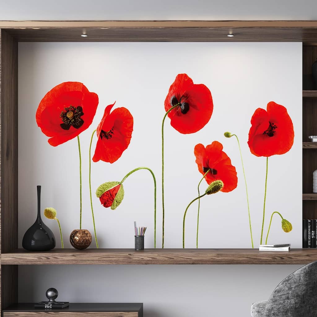 Walplus Wall Sticker Red Poppy Flower Art Children Mural Self Adhesive