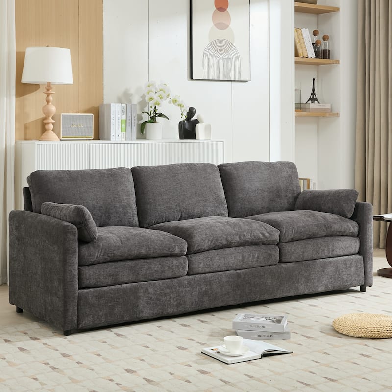 Roomfitters Upholstered 3-Seater Cloud Sofa with Double Cushions, Oversized Comfy Couch for Living Room, Grey