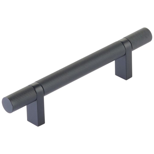 Emtek 84153.RCB.KN Knurled 4" Center to Center Bar Cabinet Pull with - Flat Black / Flat Black Stem
