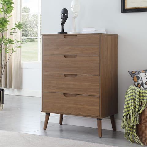 Modern 4 Drawer Dresser, Bedroom, Brown Walnut
