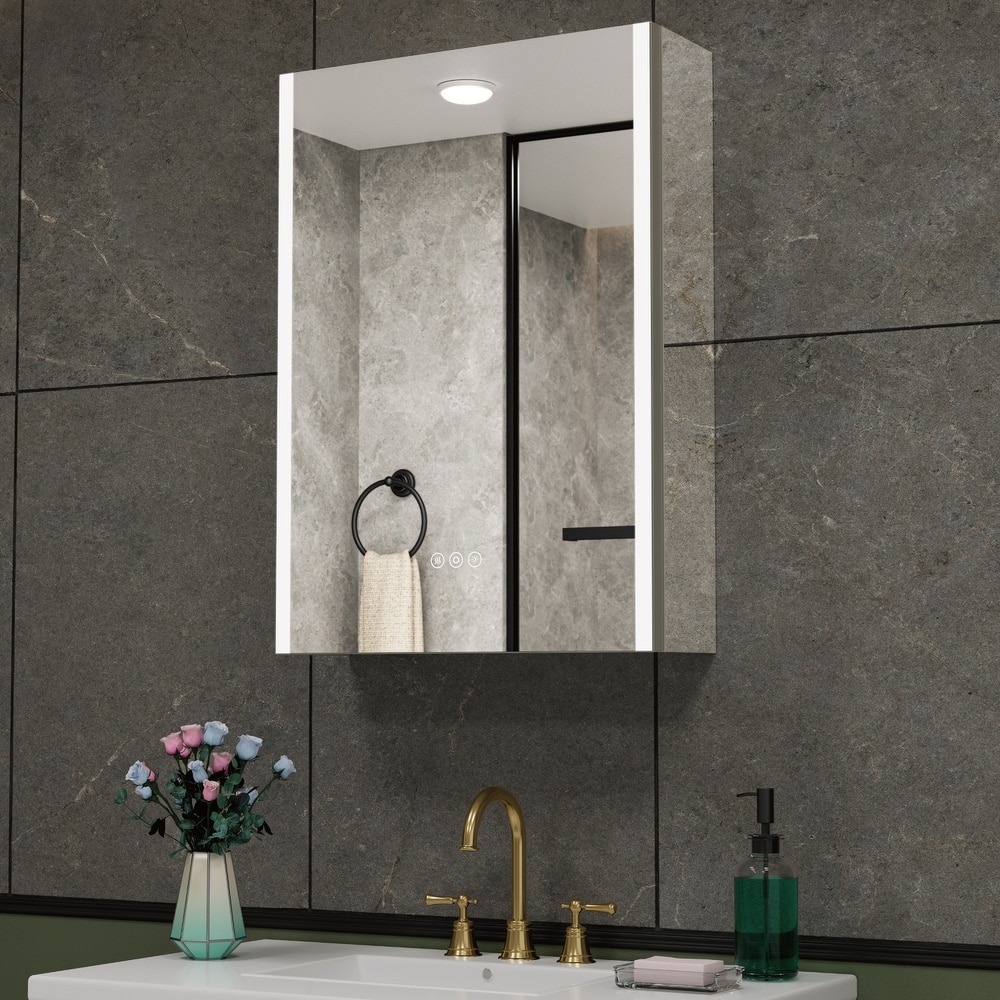 Chloe LED Medicine Cabinet with Mirror, Dimmable, Anti-fog, Adjustable Glass Shelves, Recessed or Surface Mount