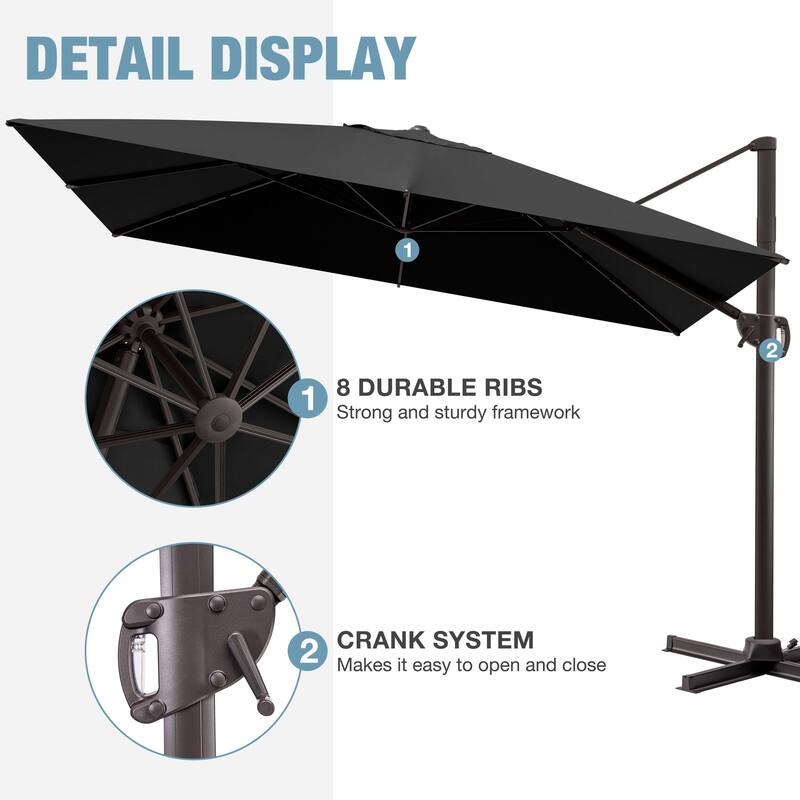 Outdoor 9 x 11 Ft Cantilever Patio Umbrella 360 Degree Rotation with HDPE Base