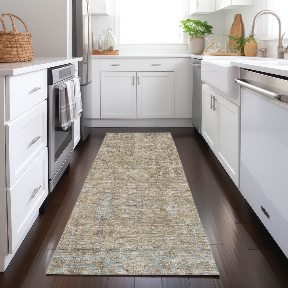 Machine Washable Indoor/ Outdoor Distressed Traditional Chantille Rug