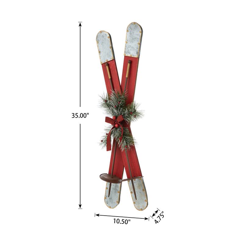Glitzhome 35"H Christmas Wooden/Galvanized Ski Decor