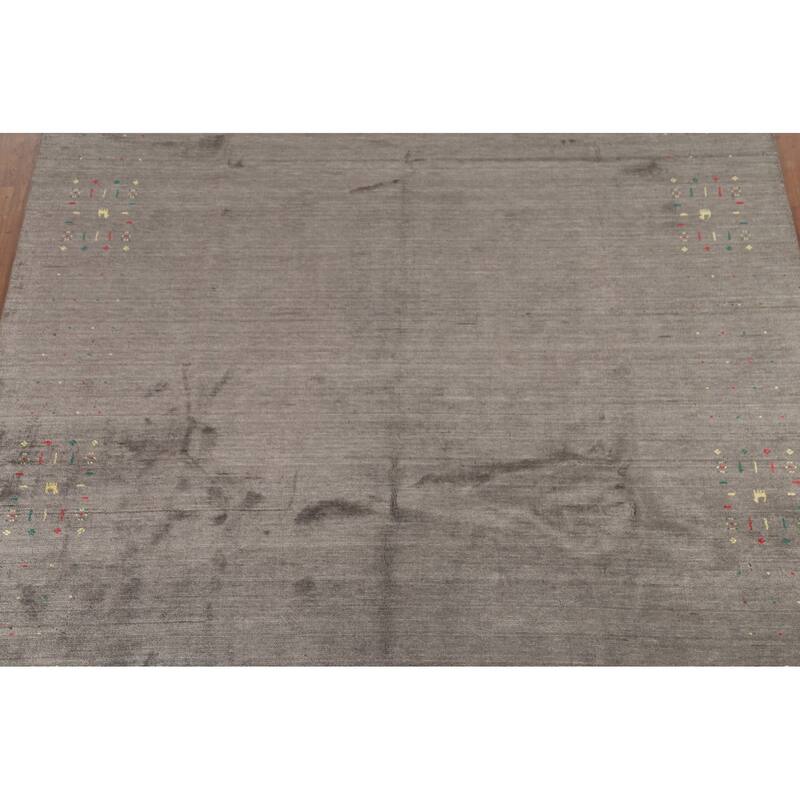 Gabbeh Oriental Area Rug Handmade Gray Wool Carpet - 7'9"x 9'9"