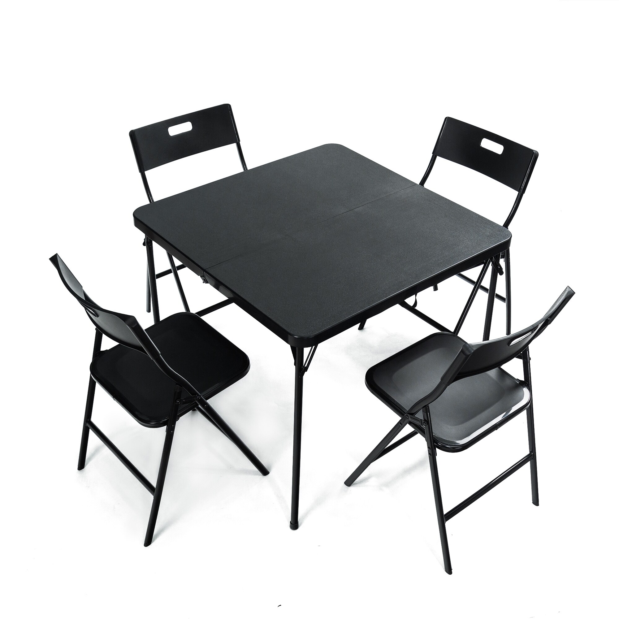 5 Pieces Folding Table And Chair Set 1+4 Tabletop Can Be Folded In Half Space Saving Metal Legs Patio Furniture,