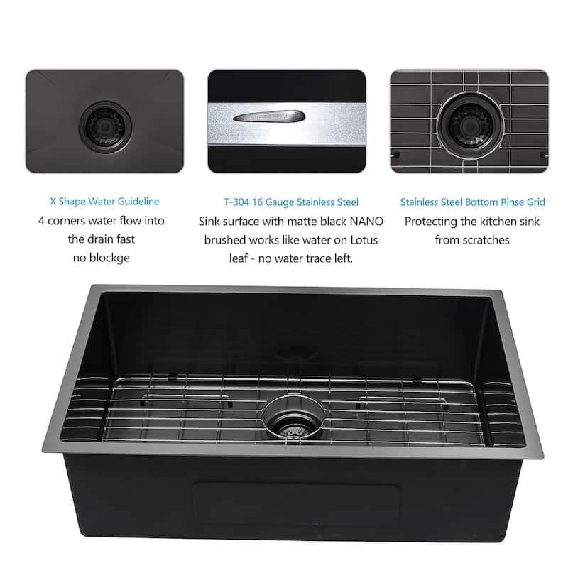 28 inch Undermount Kitchen Sink in Black