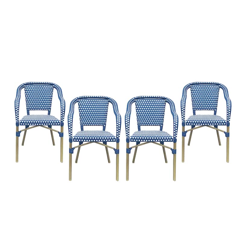 Cecil Outdoor French Cafe Chairs (Set of 4) by Christopher Knight Home - Navy Blue/ White/ Wood Print