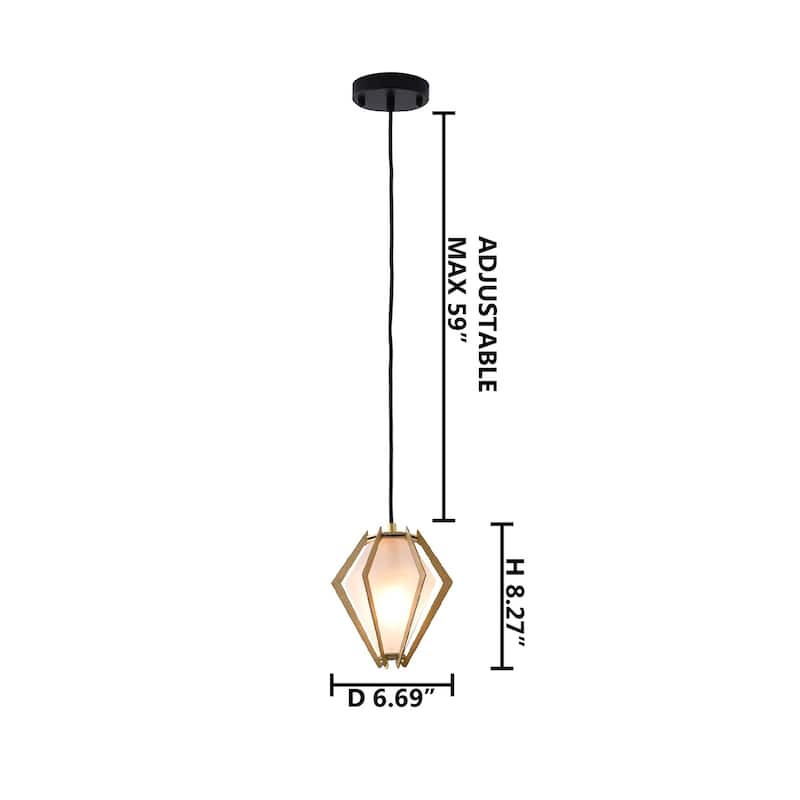 1-Light Gold Aluminum Single Pendant With Frosted Glass