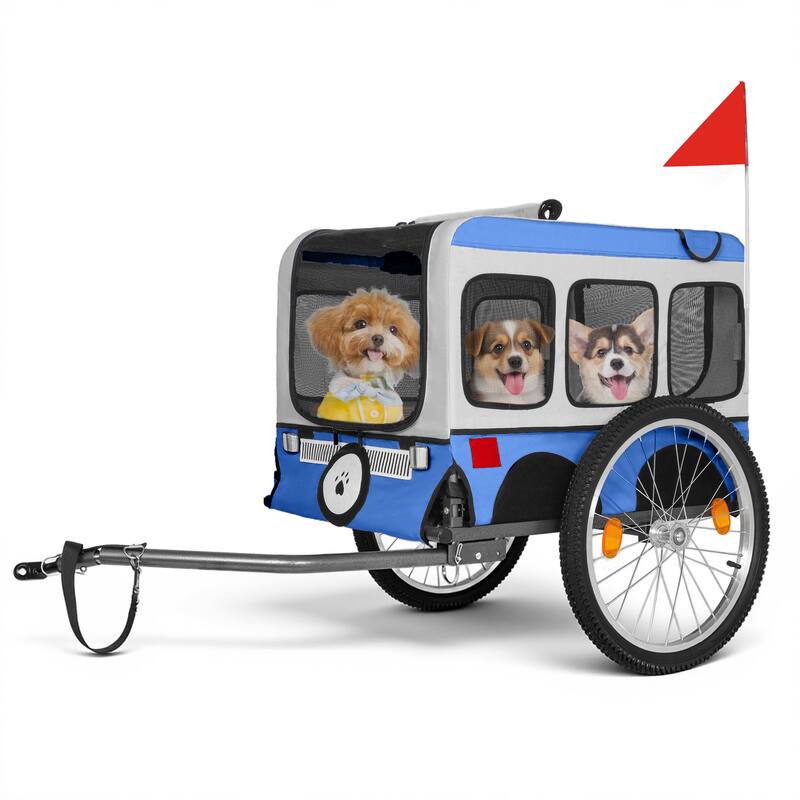 Large Folding Bike Trailer for Dogs, Heavy-Duty Steel Frame, Spacious Design, All-Terrain Cycling, Jogging & Camping Adventure - Grey