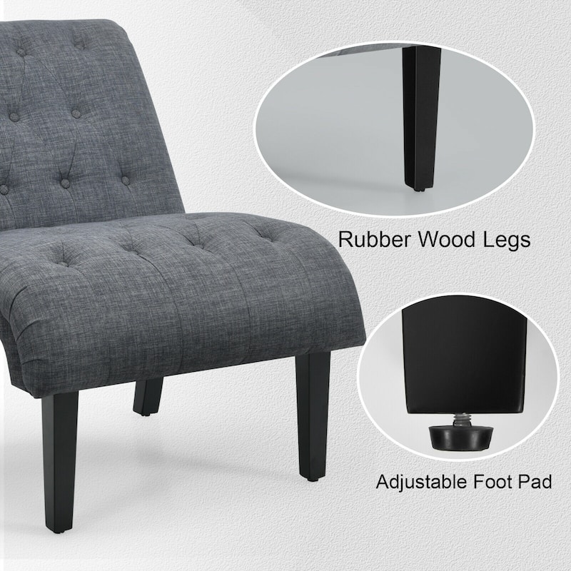 Upholstered Tufted Lounge Chair with Wood Leg - 38.5" x 27.5" x 33" (L x W x H)