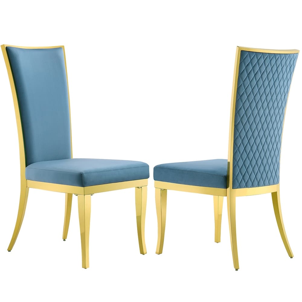 Upholstered dining chair with Hand-stitched diamond backrest and polished stainless steel legs